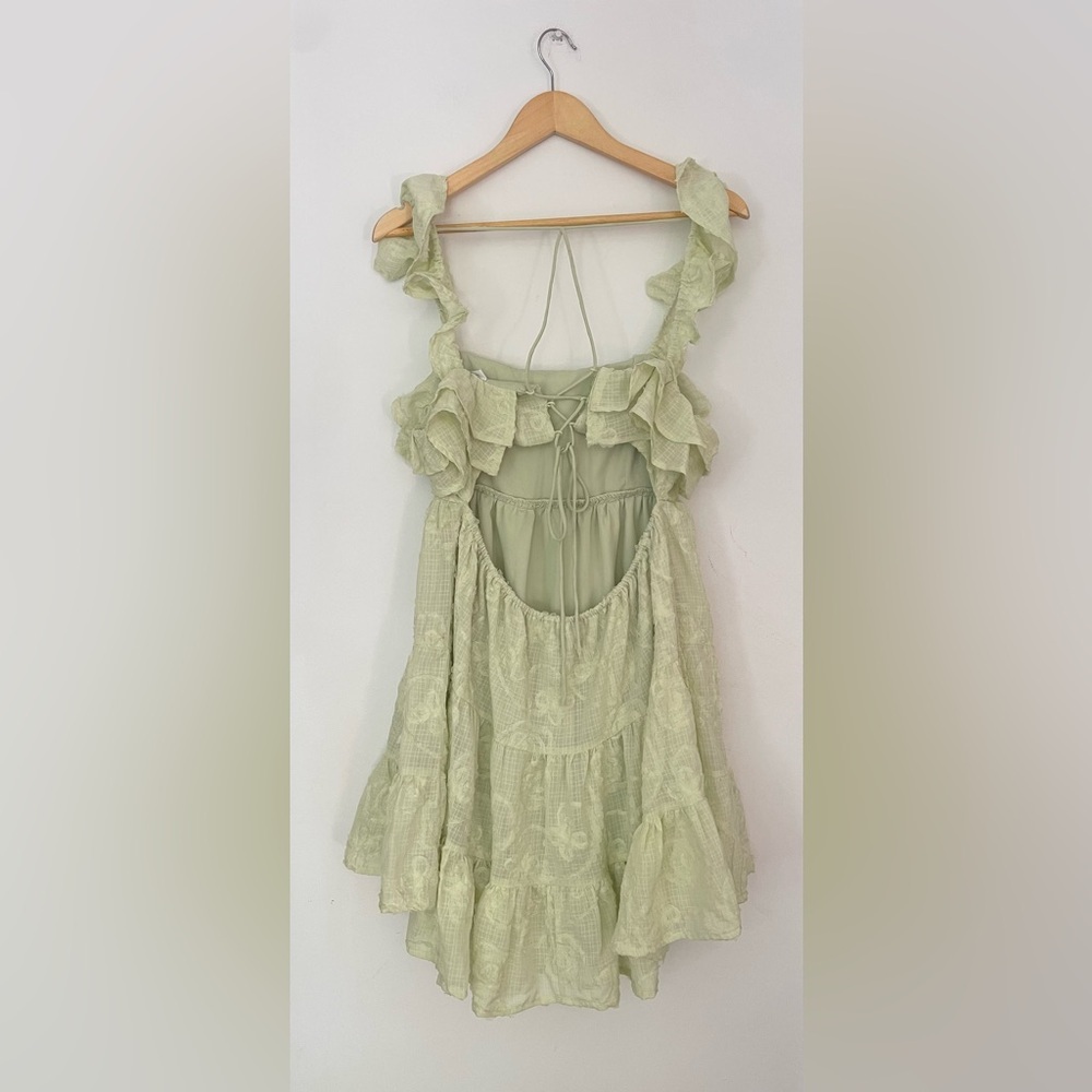 new All in Favor Light Green Ruffle Dress pistachio green large - Picture 5 of 8